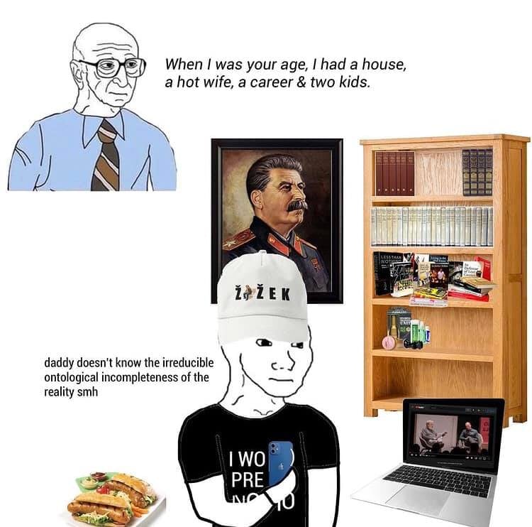 This meme is a humorous take on the concept of "daddy" being a complex and nuanced term. The image is a collection of random images and text, including a picture of a man with a caption saying "When I was your age, I had a house, a hot wife, a career, and two kids." The meme is then followed by a response from "daddy" who claims they didn't know the "irreducible" complexity of the world. The text "I was not a child when I was a child" is also included, implying that the speaker's memory of their childhood is incorrect.